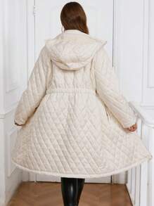 SHEIN Clasi Plus Size Women Solid Color Zip Up Casual Padded Coat, Winter