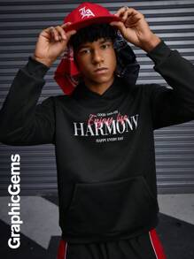 Sudadera con capucha de manga larga casual con estampado de letras para adolescentes varones