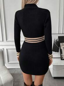 Váy len ôm sát cổ cao sọc tương phản - Nhiều màu - Xem 2