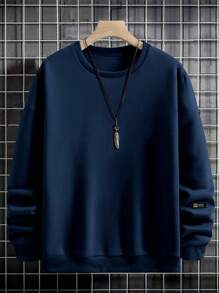 EURMUSE Men's Casual Printed Crew Neck Long Sleeve Sweatshirt - Navy Blue - View 3