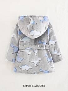 Cozy Pixies Bata con capucha abierta por delante, estampada con dinosaurios de dibujos animados, forro térmico grueso para bebé niño