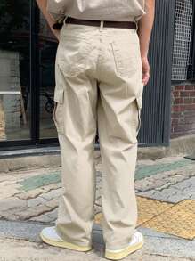 DAZY Quần dài ống rộng dáng rộng màu trơn đơn sắc cho nam Quần chạy bộ nam - Màu be - Xem 3