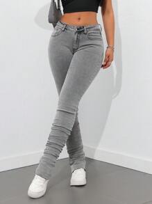SHEIN Tall Quần Jeans Jeans Skinny Loe Rách Rách - Màu Xám nhạt - Xem 7