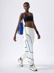 VARSITIE Low Rise Elasticated Loose Print Women Sports Pants - White - View 3