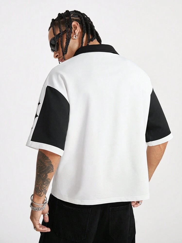 Manfinity RebelGame Camisa Polo Casual com Impressão de Letra e