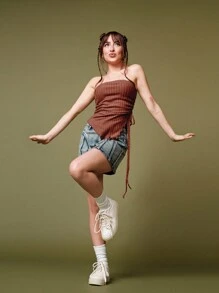 SHEIN MOD Top sin tirantes de color liso con nudo casual simple para mujer