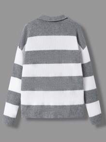 SHEIN Jersey holgado de punto de color contrastante casual para niños adolescentes, adecuado para otoño, invierno, cálido, casual, escuela, hogar, uso diario, deportes, simple y versátil