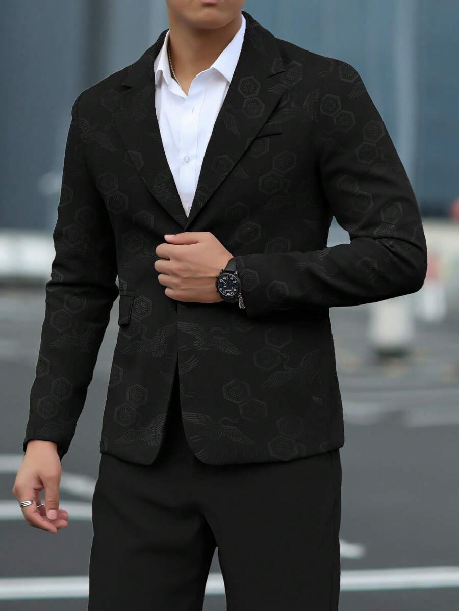 Manfinity Mode 2pcs Men's Solid Color Stand Collar Long Sleeve Suit Jacket & Pants Set, Autumn