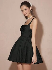 Enchnt 春冬浪漫女士黑色提花高腰可爱公主迷你连衣裙，甜美优雅的装扮，适合情人节、圣诞派对、新年、生日、节日、甜蜜约会之夜和鸡尾酒会，连衣裙 - 黑色 - 查看 6