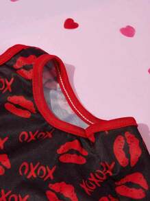 PETSIN 1 pieza Chaleco para mascotas con estampado de labios de color contrastado y patrón XO - Multicolor - Ver 7