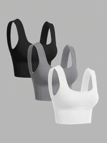 Gameset SHEIN Sport Women Square Neck Seamless Solid Cropped Sports Bra