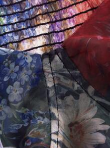 SHEIN MOD Plus Size Vintage Romantic Floral Off Shoulder Long Sleeve High Slit Dress, Suitable For Palace/Ball Gowns - Multicolor - View 3