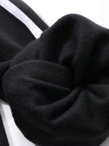 DAZY 女式马球领半襟休闲运动风格撞色拼接宽松运动衫 - 黑色 - 查看 9