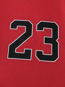 SHEIN Bộ 2 món: Áo khoác hoodie thể thao màu tương phản và quần nỉ cho bé trai tuổi teen, phong cách thường ngày - Đỏ - Xem 4