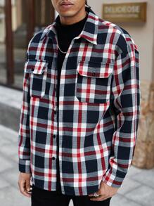 Manfinity Homme Men Casual Plaid Shacket, Autumn/Winter,Fall Men Clothes,Winter Men Jacket,Warm Jacket,Plaid Shirt - Multicolor - View 3