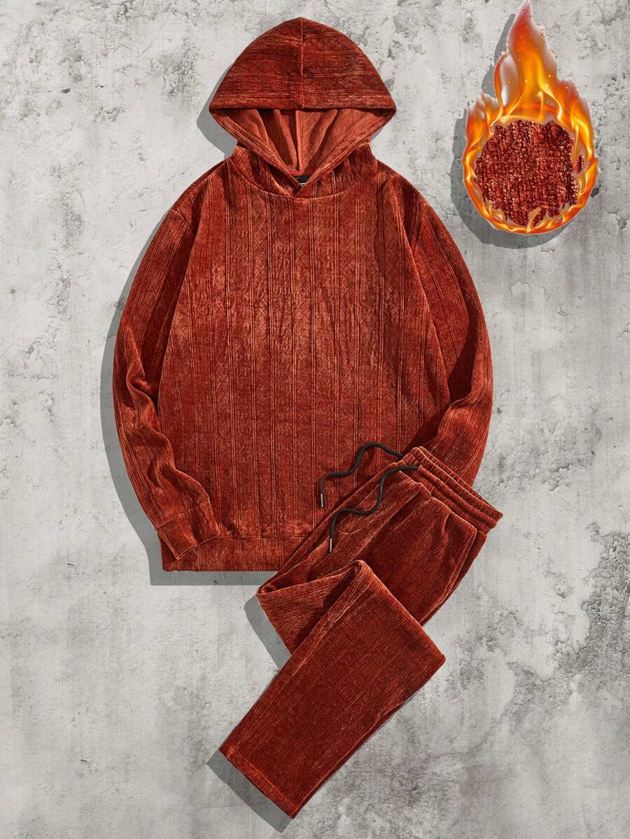 Manfinity VCAY 2pcs Men's Fitted Raglan Sleeve Hoodie Set, Casual Wear For Autumn - Brown - View 1