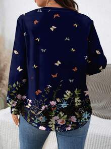 SHEIN LUNE Áo nỉ cổ tròn in họa tiết tối giản giản dị cho người ngoại cỡ, mùa thu/đông - Nhiều màu - Xem 4