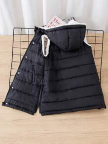 SHEIN 带帽拉链的年轻女孩加厚背心，冬季保暖厚实 - 黑色 - 查看 4