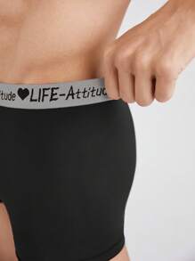 3pcs/Pack Men's Solid Color Patchwork Letter Print Simple Casual Boxer Brief - Black - View 8