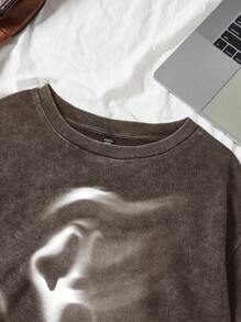 Muchica 1 件女式圆领棕色针织斑点鬼脸印花 T 恤 - 棕色 - 查看 4