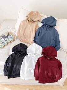 SHEIN Leap Crew 5件/包 男女宝宝可爱休闲纯色套头卫衣，百搭易穿，适合秋冬季节，幼儿园、户外、运动、日常穿着 - 彩色 - 查看 8