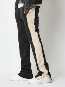 SUMWON 运动性能运动裤，带侧条纹细节，宽松版型，弹性袖口，运动休闲，日常运动，休闲训练，健身，经典运动慢跑风格 - 黑色 - 查看 1