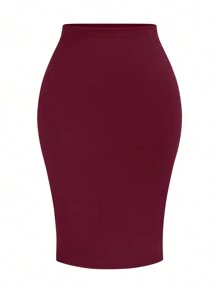 Maweii Plus Size 2pcs Set: Elegant Color Block Plaid Print Top And Solid Color Skirt, For Autumn Fall Cloth For Women - Burgundy - View 4