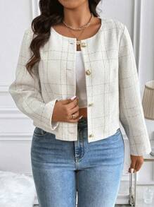 Vionelle 大码春秋休闲格子短款夹克，适合冬季