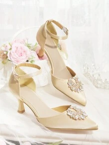 CUCCOO HITCHD Women's Vintage Style Embroidery Pointed Toe High Heel Slingback Shoes New Year Holiday - Gold - View 1