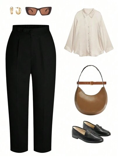 Calvaya 大码时尚纯色百搭休闲锥形西装裤