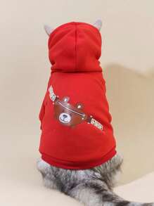 PETSIN 1pc Bear Graphic Print Kangaroo Pouch Sweatshirt