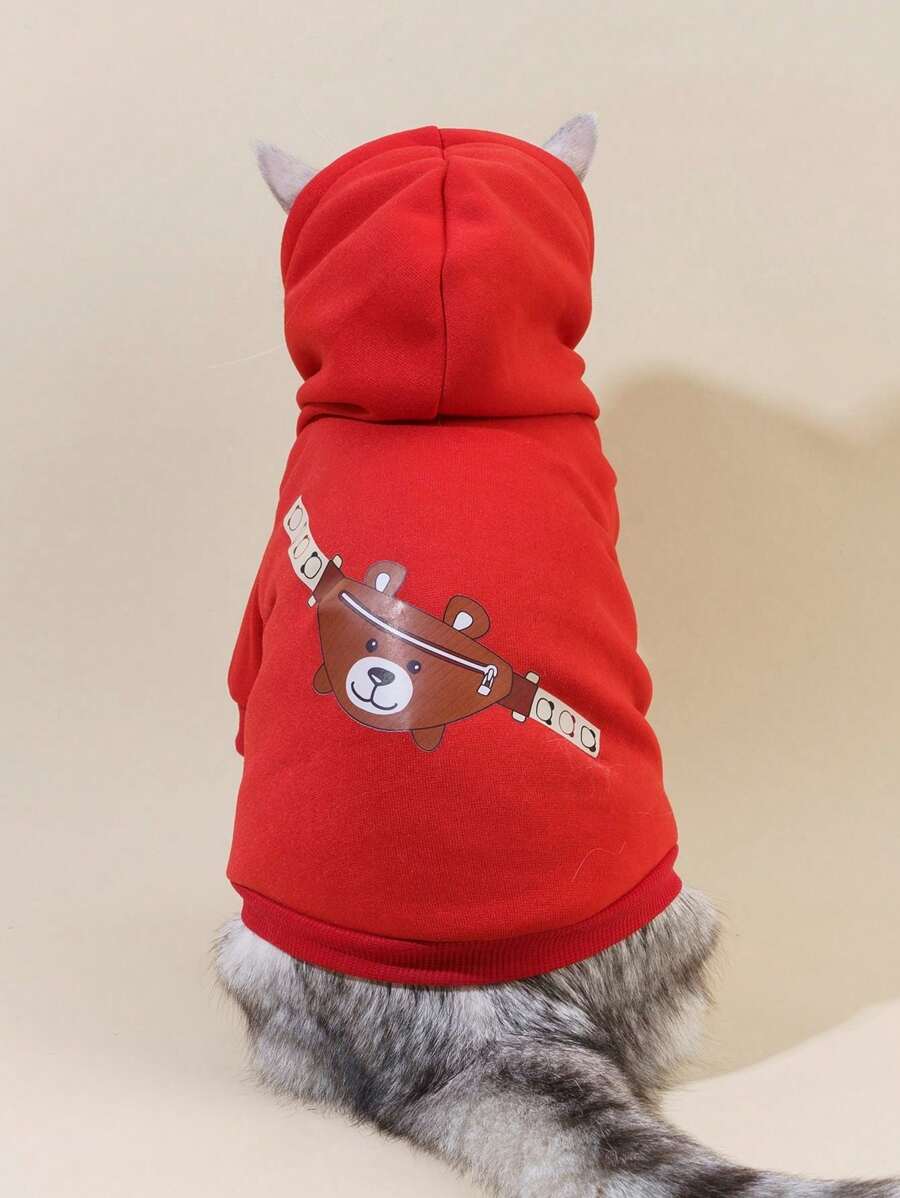 PETSIN 1pc Bear Graphic Print Kangaroo Pouch Sweatshirt