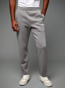 GENTILAND 1 件男士针织松紧腰直筒休闲运动裤，适合秋季纯色慢跑裤都市浅灰色运动裤，适合老公、男朋友礼物 - 淺灰色 - 查看 1