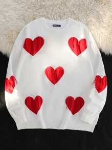 Manfinity VCAY Unisex Heart And Tassel Decor Loose Fit Crew Neck Pullover Sweater