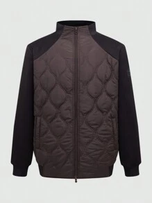 Manfinity Homme Men's Raglan Sleeve Contrast Color Quilted Padded Coat, Autumn/Winter - Coffee Brown - View 1