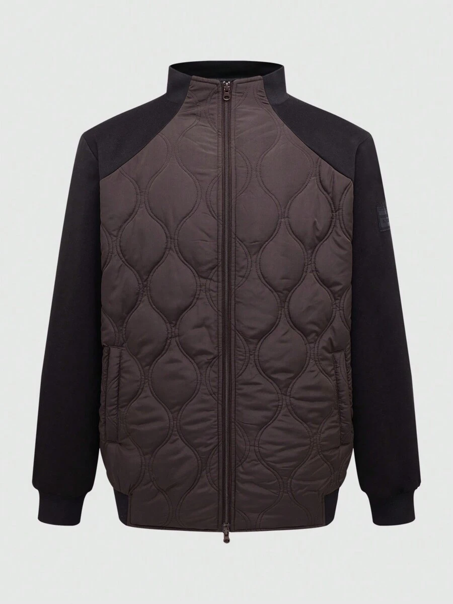 Manfinity Homme Men's Raglan Sleeve Contrast Color Quilted Padded Coat, Autumn/Winter - Coffee Brown - View 1