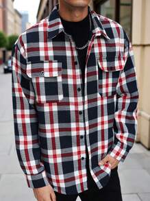 Manfinity Homme Men Casual Plaid Shacket, Autumn/Winter,Fall Men Clothes,Winter Men Jacket,Warm Jacket,Plaid Shirt - Multicolor - View 1