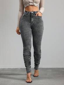 SHEIN Tall Women's Jeans Skinny Stretch Pants Black Jeans Stacked Women Jeans Tall Women Pants Denim Jeans Jeans Pants Jeans, Fall Women Clothes - Black - View 3