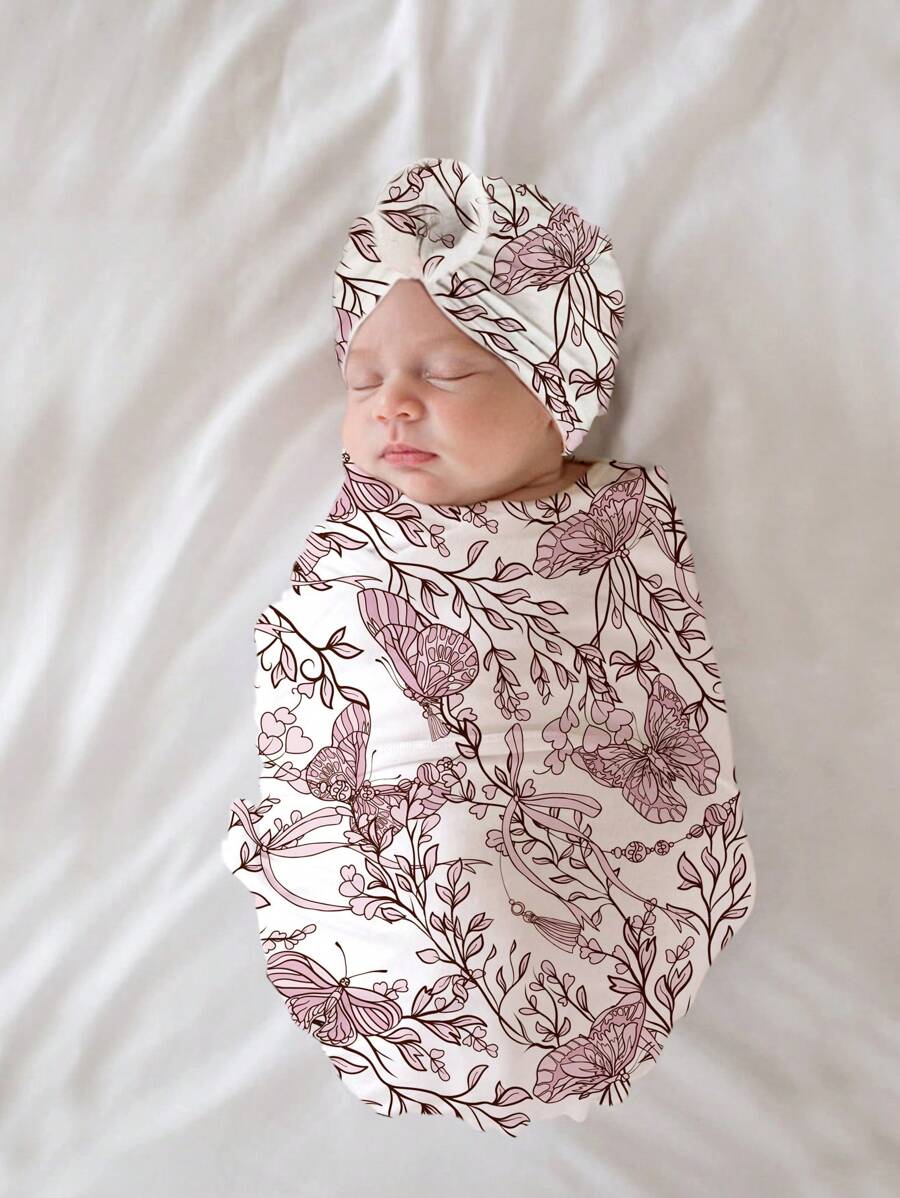 Newborn Baby Floral Printed Headband Photography Set - Multicolor - View 1