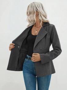 SHEIN LUNE Chaqueta de unicolor informal y de doble botonadura, adecuada para el transporte, otoño