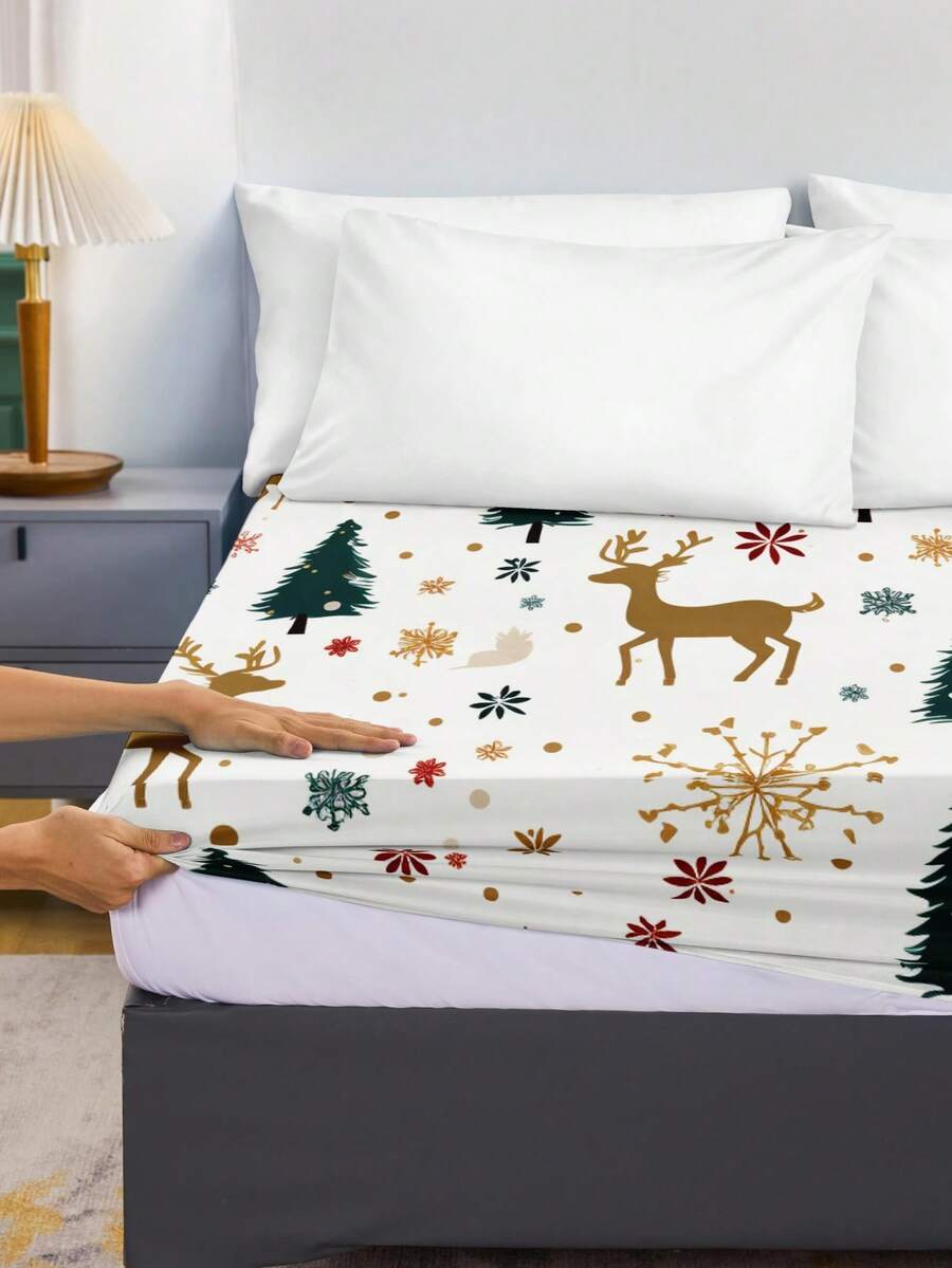 1ชิ้น ผ้าปูที่นอนทรงสวมใส่ ผ้าฝ้ายสีขาวระบายอากาศได้ดี พิมพ์ลายต้น