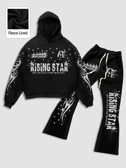 Street Life مجموعة قطعتين (بنطلون و بلوزة) رياضية شارع طباعة جرافيك رجالية، ملائمة للارتداء اليومي العادي