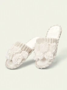 Cuccoo 女士米色毛绒室内拖鞋，适合秋冬季穿着 - 米色 - 查看 9