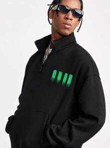 Manfinity NXTstreet Sudadera casual de cuello alto con estampado de letras para hombre, otoño/invierno - Negro - Ver 2