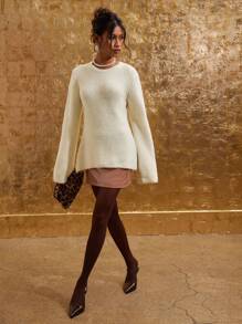 COSMINA Cream Flared Waist Women Sweater Top, Autumn/Winter