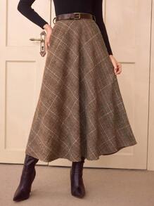 Vintamour Vintage Elegant Women High Waist Plaid Skirt With Pockets, Casual A-Line Flare Skirt Homecoming Going Out Skirt Christmas Outfits Fall Skirts Fall Clothes Long Fall Skirt Brown Skirt Women Outfits Thanksgiving Skirt Maroon Skirt Fall Skirt Winter Skirt Winter Women Clothes Plaid Skirt Fall Women Outfits - Coffee Brown - View 6