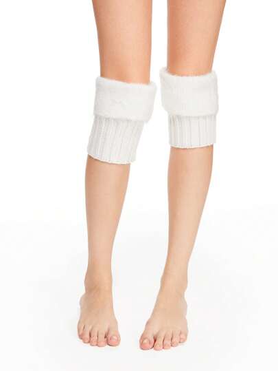 Kawaii 1pair Cute Fuzzy Knit Patchwork Leg Warmer, Solid Color Short Style, Y2K Bow Accent, & Warm Legging Leg Warmers, Niche Design