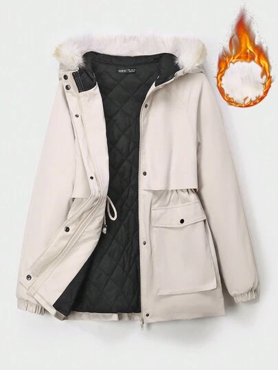 SHEIN EZwear 女士新款秋冬季毛领连帽夹克，保暖衣服