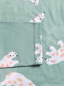 Conjunto de pijama de manga larga con estampado de animales de dibujos animados para adolescentes chicas - verde menta - Ver 4