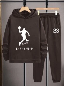 EURMUSE Men Basketball Printed Regular Hoodie Set - Brown - View 2